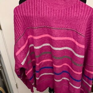 St. John's Bay Hot Pink Striped Crew Neck Sweater